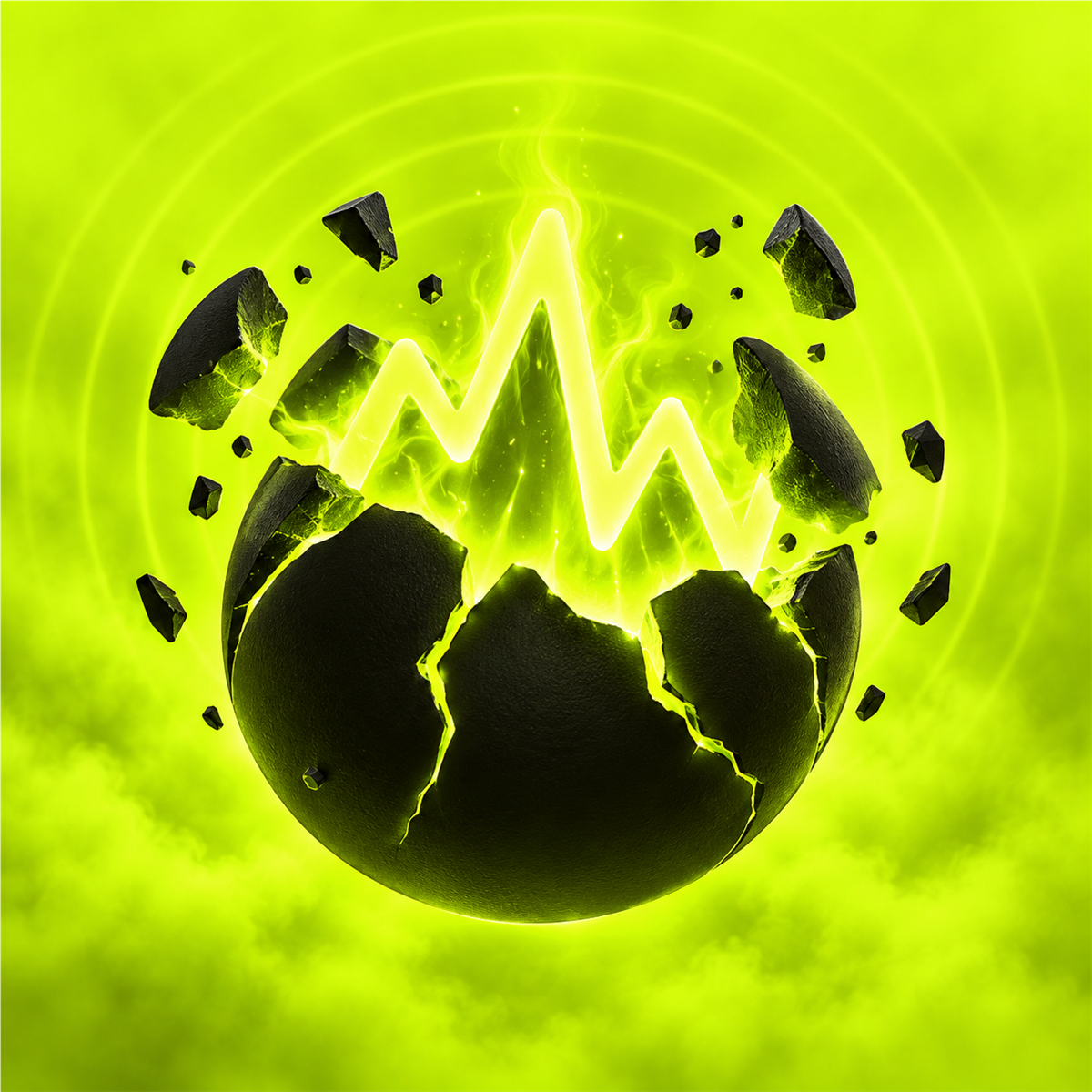 A bright waveform breaking free from a dark sphere